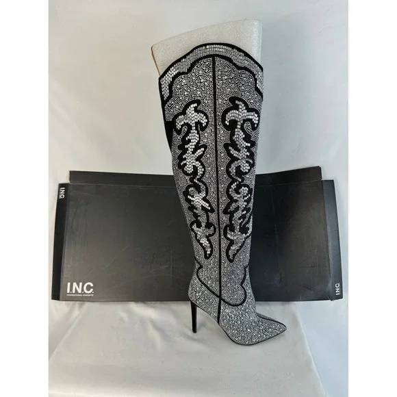 INC International Concepts‎ Rhinestone Western Boots Stiletto Heel 5M - Picture 3 of 5